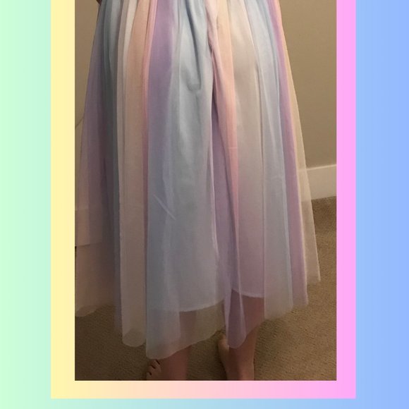 ModCloth Strapless Pastel Rainbow Mesh Sweetheart Midi Dress NWT - Picture 4 of 5